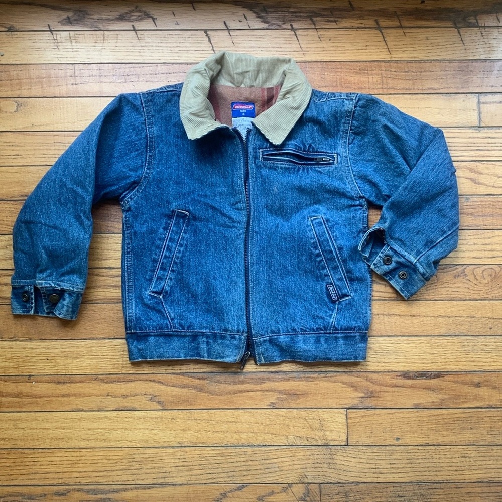 Vintage Boys Dickies Fall Denim Jean Jacket Corduroy Flannel Metal Full Zip